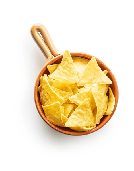 Mais-Nacho-Chips. Gelbe Tortilla Chips in Schüssel. — Stockfoto