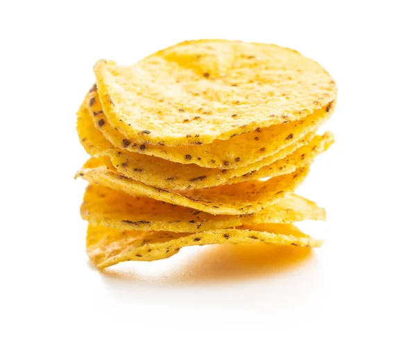 Runde Nacho-Chips. Gelbe Tortilla-Chips — Stockfoto