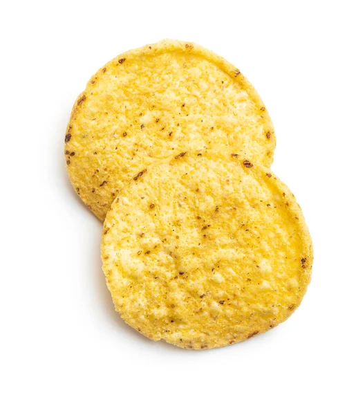 Runda nacho-chips. Gula tortillachips — Stockfoto