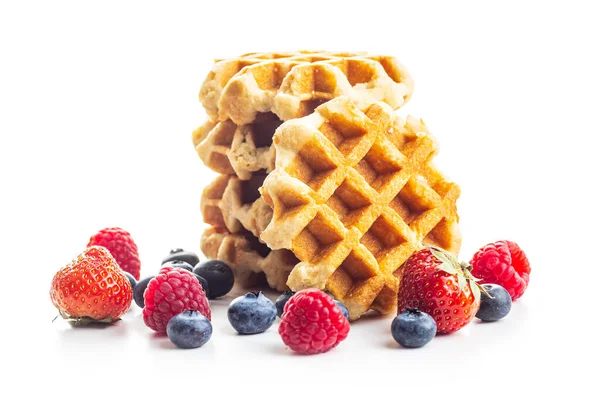 Waffles with blueberries and raspberries. — Stock Photo, Image