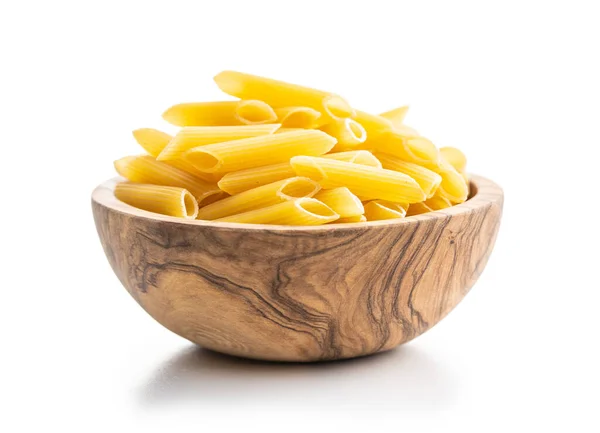 Uncooked Penne Pasta Bowl Dried Italian Pasta Isolated White Background — Stock Photo, Image