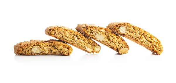 Bolachas Cantuccini Italianas Doces Biscoitos Amêndoas Isolados Sobre Fundo Branco — Fotografia de Stock