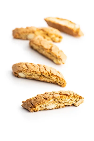 Doux Biscuits Italiens Cantuccini Biscuits Aux Amandes Isolés Sur Fond — Photo