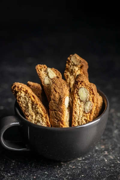 Süße Italienische Cantuccini Kekse Mandelgebäck Kaffeebecher — Stockfoto