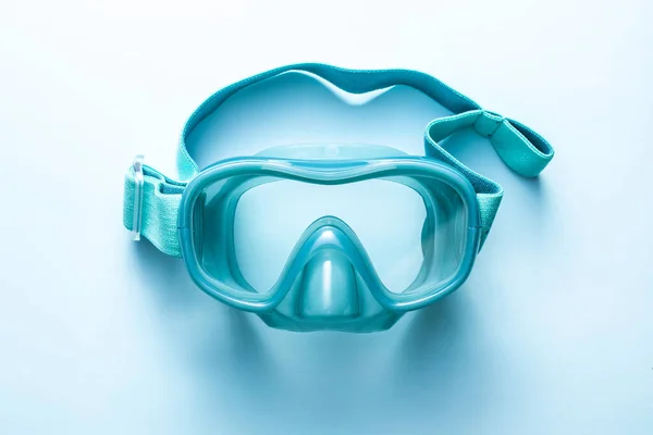 Blå Dykning Mask Blå Bakgrund Ovanifrån — Stockfoto