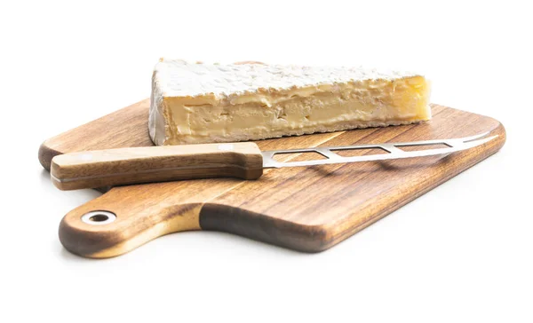 Brie Cheese White Soft Cheese White Mold Wooden Cutting Board — Stock Photo, Image