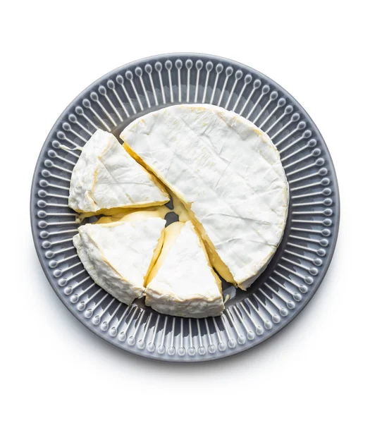 Brie Cheese White Soft Cheese White Mold Plate Isolated White — Stock Photo, Image