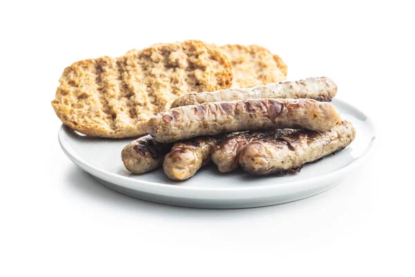 Grilled White Sausages Plate Isolated White Background — Stock Photo, Image