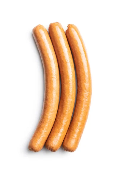 Saucisses Fraîches Frankfurter Isolées Sur Fond Blanc — Photo