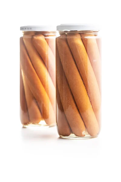 Fresh Frankfurter Sausages Jar Isolated White Background — Stock Photo, Image