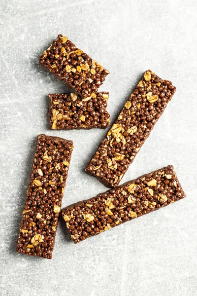 Chocolate Cereal Bars Tasty Protein Bars Kitchen Table Top View — Stock Photo, Image