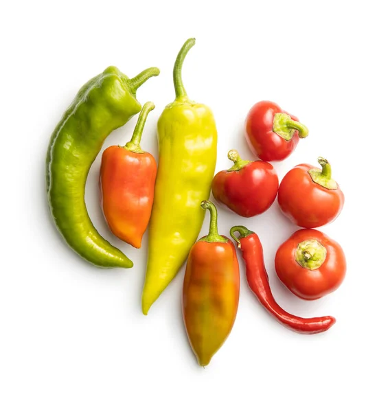 Various Types Peppers Vegetables Isolated White Background — Stock Photo, Image