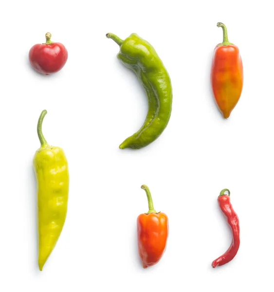 Diverse Soorten Paprika Groenten Geïsoleerd Witte Achtergrond — Stockfoto