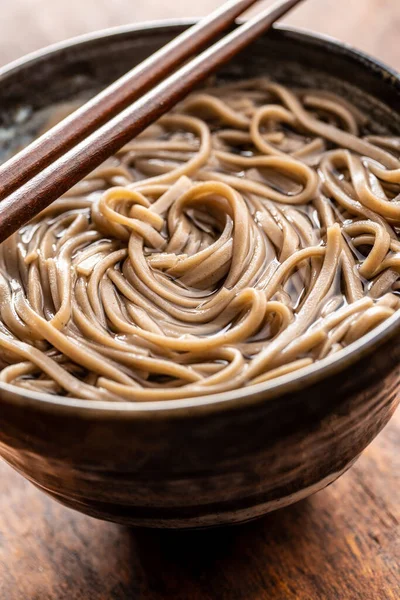 Kookte Soba Noedels Traditionele Aziatische Pasta Kom — Stockfoto