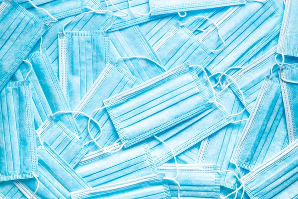 Blå Papper Ansiktsmasker Skydd Mot Koronavirus Ovanifrån — Stockfoto