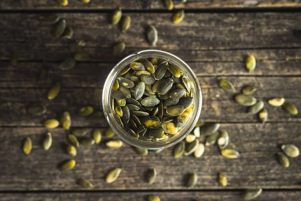 Peeled Pumpkin Seeds Jar Top View — Stock Photo, Image