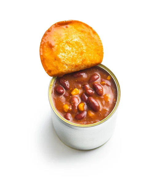 Chili Con Carne Mexikói Élelmiszer Babkonzerv Izolált Fehér Alapon — Stock Fotó