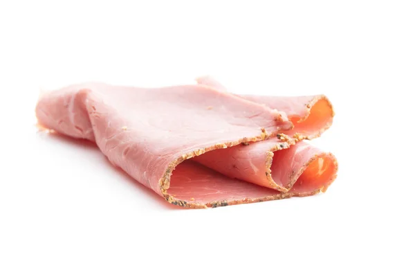 Daging Ham Diiris Terisolasi Pada Latar Belakang Putih — Stok Foto