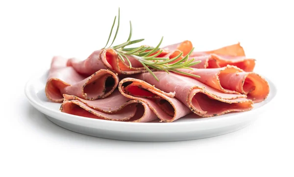Gesneden Rundvlees Ham Plaat Geïsoleerd Witte Achtergrond — Stockfoto
