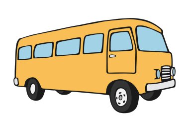 Retro seyahat sarı van simgesi. Sörfçü van. Vintage seyahat araba. Eski klasik kamp minibüs. Retro hippi otobüs. Beyaz arka plan üzerinde izole düz tasarım vektör çizim.