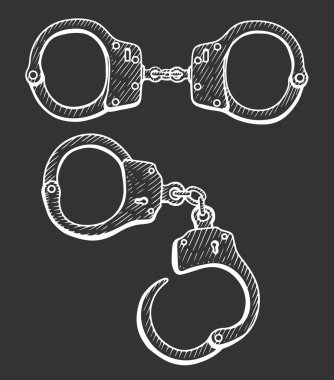 Kelepçe kümesi. Elle çizilmiş Vintage vektör siyah oyma. Siyah arka plan üzerine izole. Şık tasarım kroki çizim ile