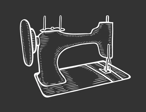 Vector Mão Desenhada Máquina Costura Vintage Isolado Fundo Preto Estilo — Vetor de Stock
