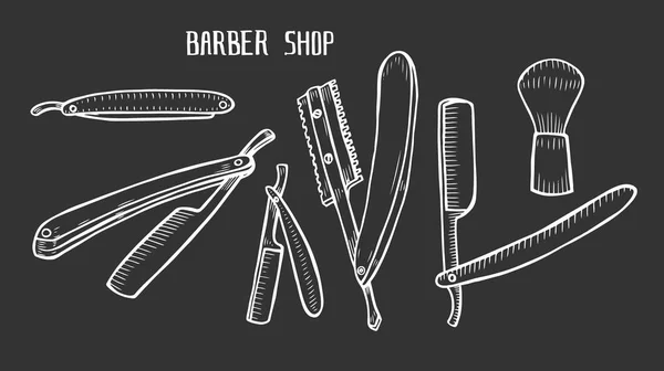 Vector Barbería Colección Vintage Peluquero Estilista Herramientas Conjunto Peluqueros Dibujados — Archivo Imágenes Vectoriales