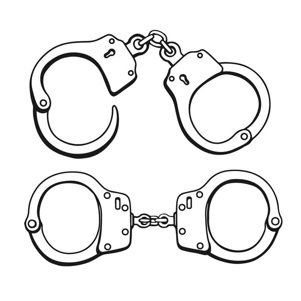 Set of Handcuffs. Hand drawn Engraving vintage vector black. Isolated on white background. Stylish design with sketch illustration