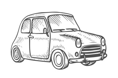 Vintage arabalar, vektör çizim oyma elle çizilmiş kroki