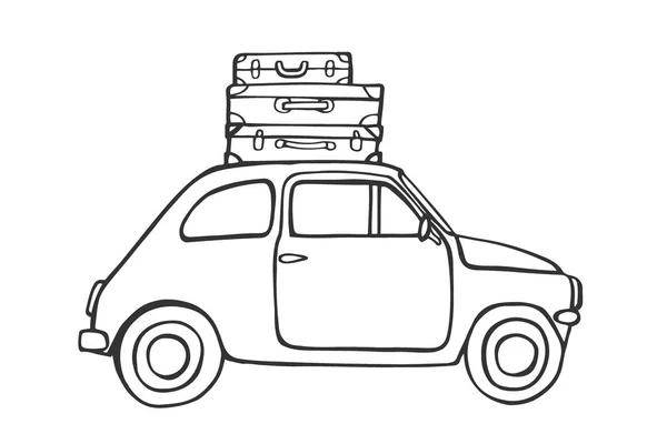 Σκίτσο Του Ταξιδεύοντας Παλιό Αυτοκίνητο Εικονογράφηση Διάνυσμα — Διανυσματικό Αρχείο