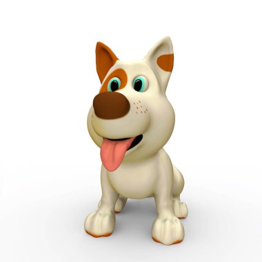 Sevimli köpek gölge beyaz zemin üzerine. 3D render illüstrasyon