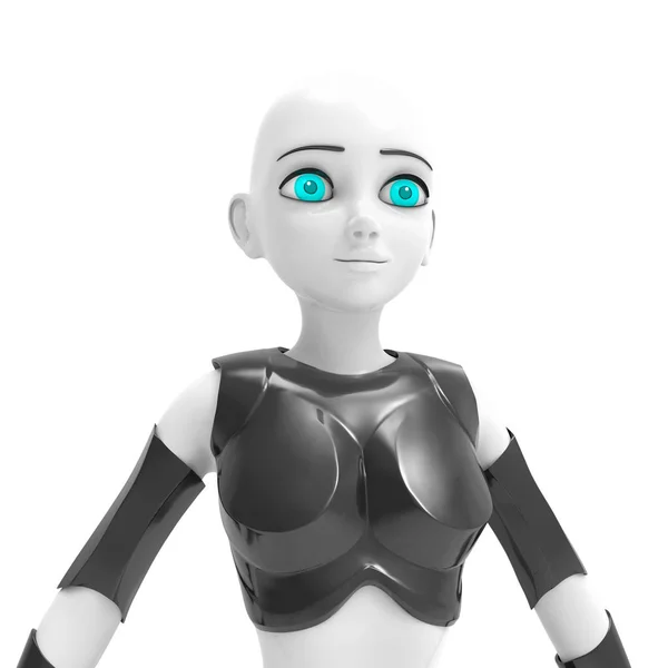 Robot Egy Fiatal Gyönyörű Lány Nagy Kék Szemét Formájában Render — Stock Fotó