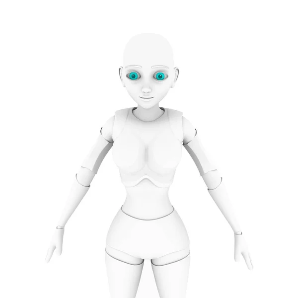真正的脸的机器人女人 前角的未来银色机器人妇女 Isollated — 图库照片
