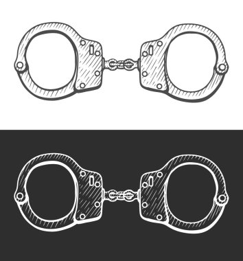 Kelepçe. Elle çizilmiş oyma vintage siyah. Beyaz arka plan üzerinde izole. Şık tasarım kroki çizim ile