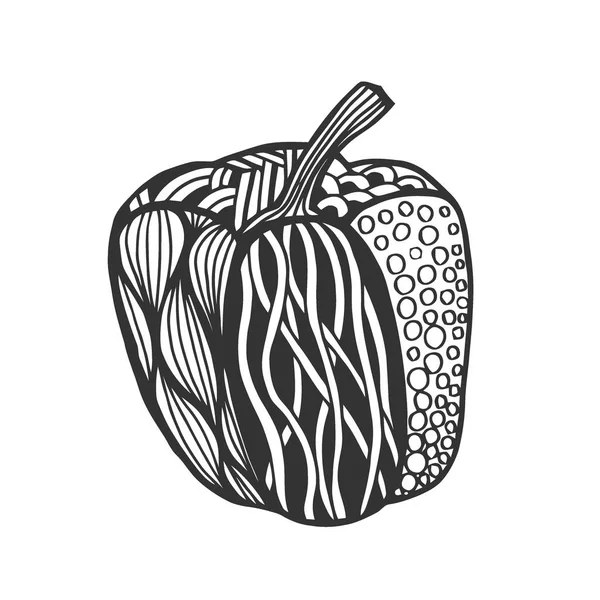 Vector Monocromo Pimiento Decorativo Con Hermoso Patrón Verduras Ornamentadas Dibujadas — Vector de stock