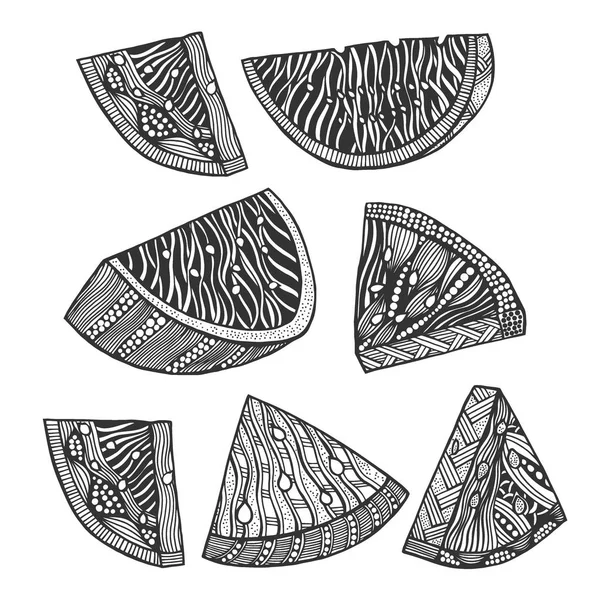 Sandía Zentangle Ilustración Vectorial Estilizado Lápiz Dibujado Mano Encaje Arte — Vector de stock