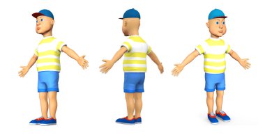 Komik adam beyzbol şapkalı 3d render illüstrasyon karikatür