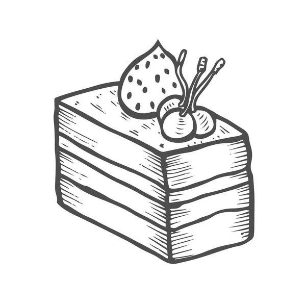 Cake Dessert Сладкий Изолированный Белом Фоне Вектор Рисования Вручную — стоковый вектор