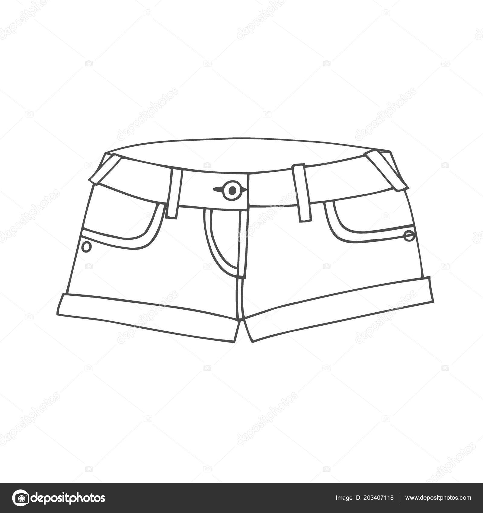 Fashion Technical Sketch Woman Denim Shorts Vector Graphic Stock
