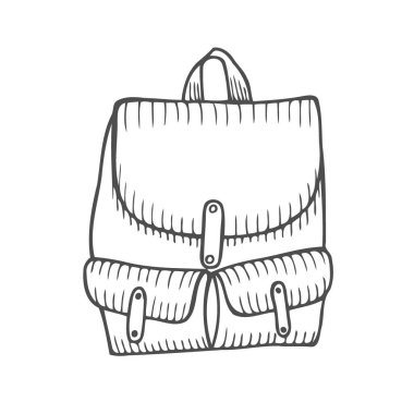 El vektör sırt çantası çekilmiş. Dağ turizm ekipmanları. Vektör çizim
