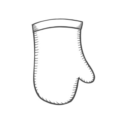 Arka planda izole edilmiş Noel Baba Eldiveni taslak ikonu. El çizilmiş simge.