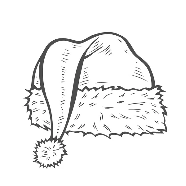 Noel Baba Şapkası Çizilmiş Kroki Ver Mürekkep Santa Şapka Veya — Stok Vektör