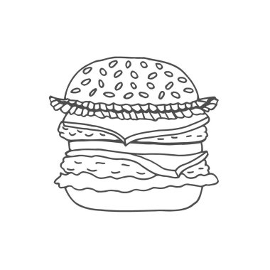 El çizimi hamburger çekilmiş. Elle çizilmiş illüstrasyon