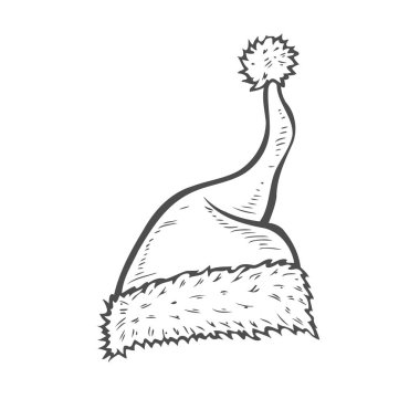 Noel Baba şapkası çizilmiş kroki ver. Mürekkep santa şapka veya uyku kap doodle