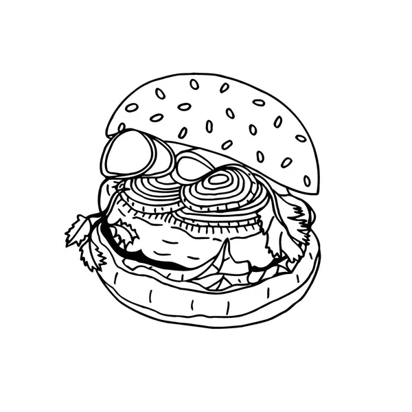 Ilustración Dibujada Mano Hamburguesa Ilustración Dibujada Mano — Archivo Imágenes Vectoriales