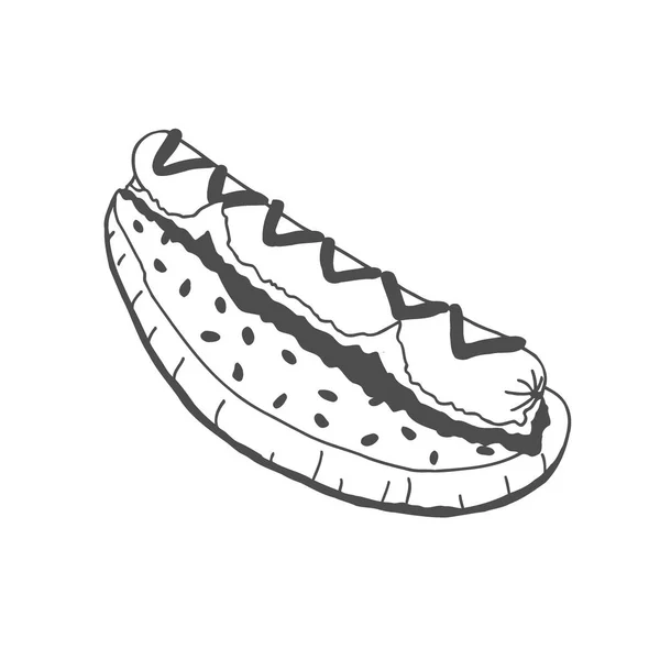 Hot Dog Mit Senf Handgezeichnete Vektor Illustration — Stockvektor