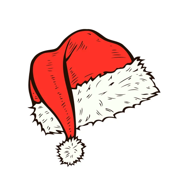 Векторная Шляпа Санта Клауса Изолированная Белом — стоковый вектор