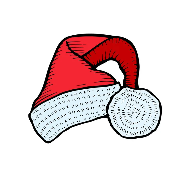 Ručně Kreslené Santa Claus Klobouk Vánoční Příslušenství Izolované Bílém — Stockový vektor