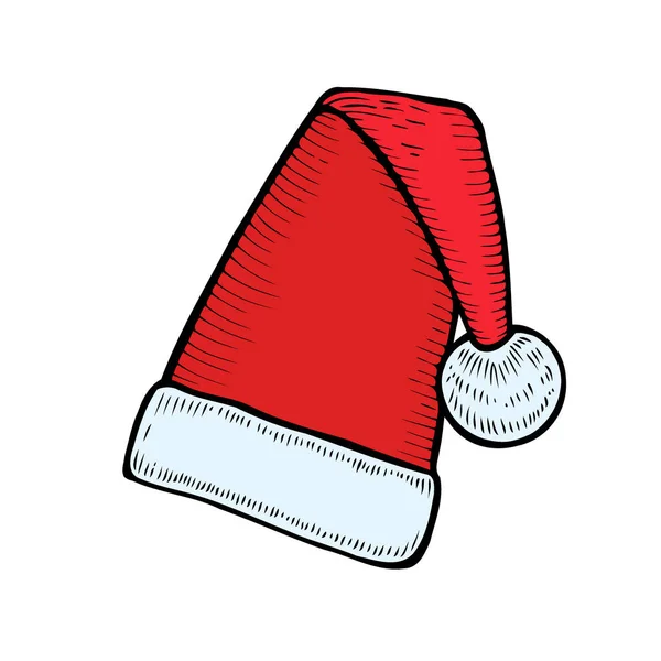 Hand Drawn Santa Claus Hat Christmas Accessory Isolated White — Stock Vector