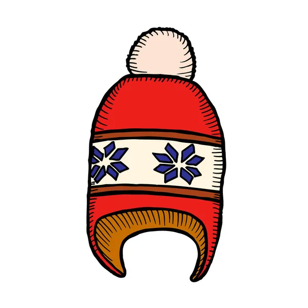 Κόκκινο Και Λευκό Πλεκτό Καπέλο Εικονίδιο Ύφος Κινούμενων Σχεδίων Λευκό — Διανυσματικό Αρχείο